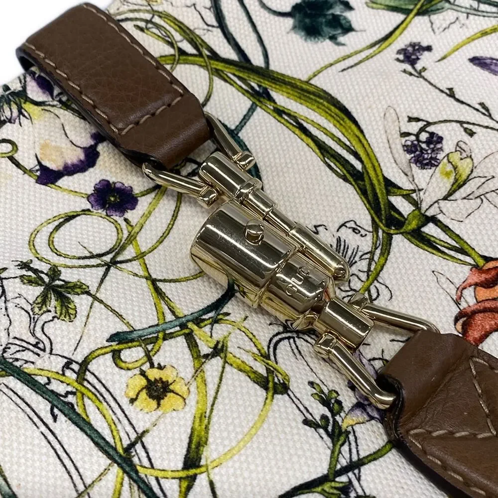 Gucci Flora/New Jackie Shoulder Bag 277520 White Dark Brown Multi Canvas Leather